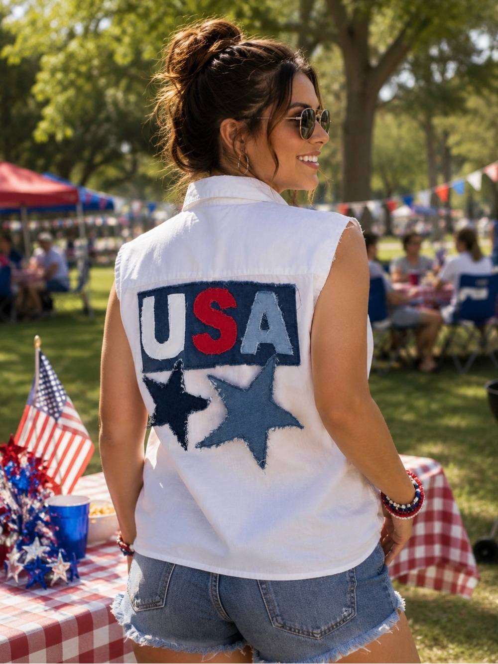 USA Shirt - Upcycled and Sleeveless. UNTUCKit Brand Premium Cotton. Size 16.